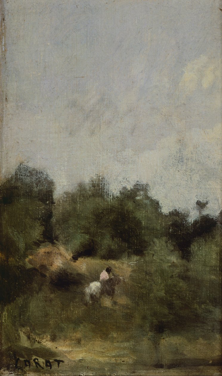 Een ruiter op het platteland door Jean Baptiste Camille Corot