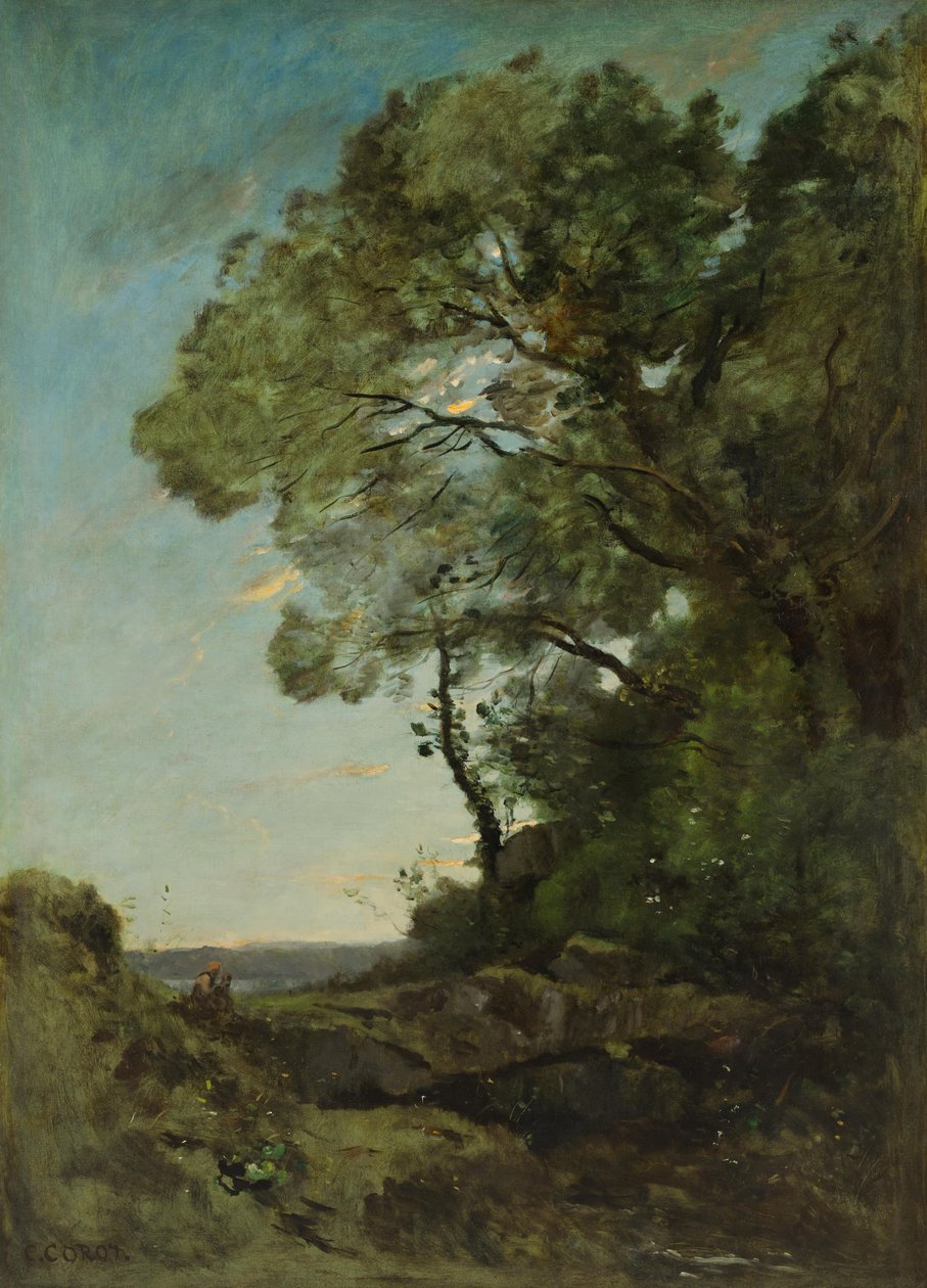 Boomlandschap (avond) door Jean Baptiste Camille Corot