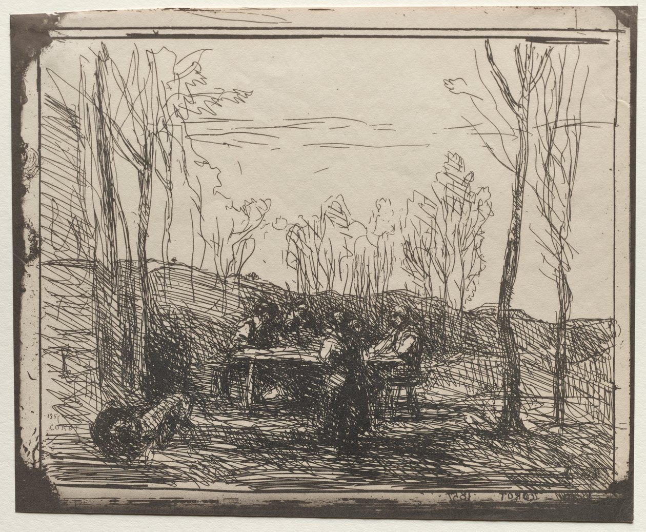 Ontbijt in een open plek door Jean Baptiste Camille Corot