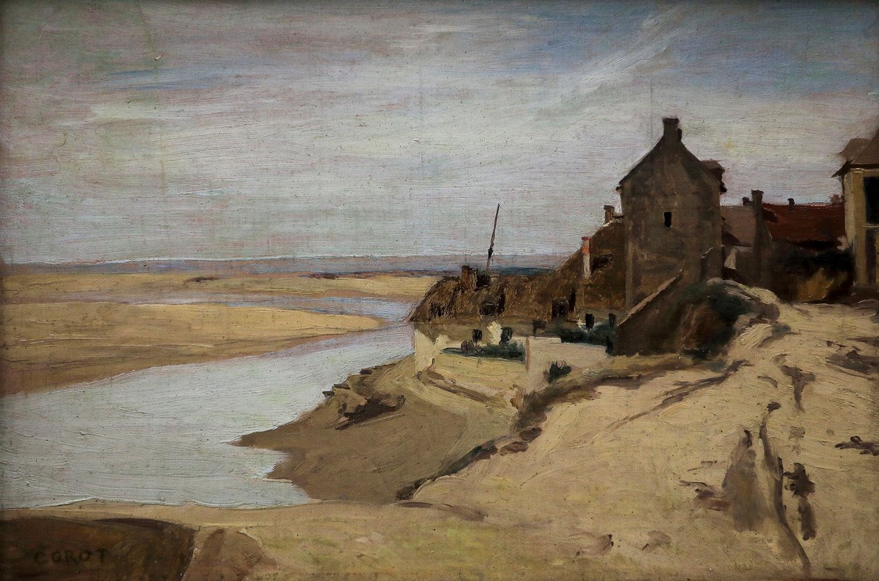 Vissershuizen in Trouville door Jean Baptiste Camille Corot