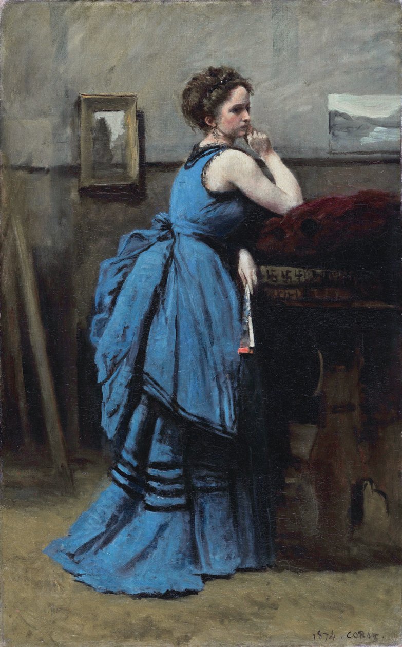 Frans:  La dame en bleu Dame in het blauw door Jean Baptiste Camille Corot
