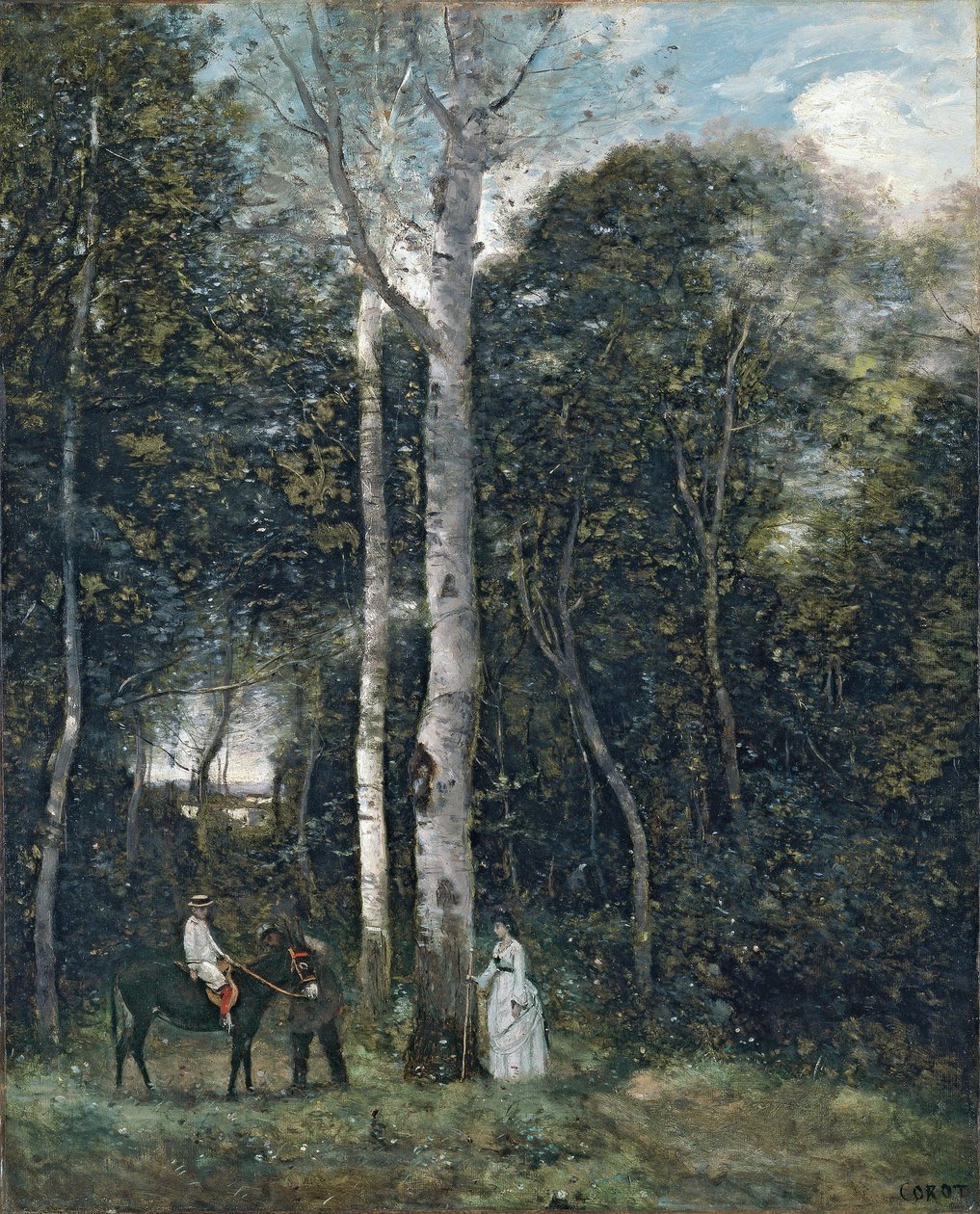 Frans: Le départ pour la promenade des lions, à Port-Marly Het leeuwenpark in Port-Marly door Jean Baptiste Camille Corot