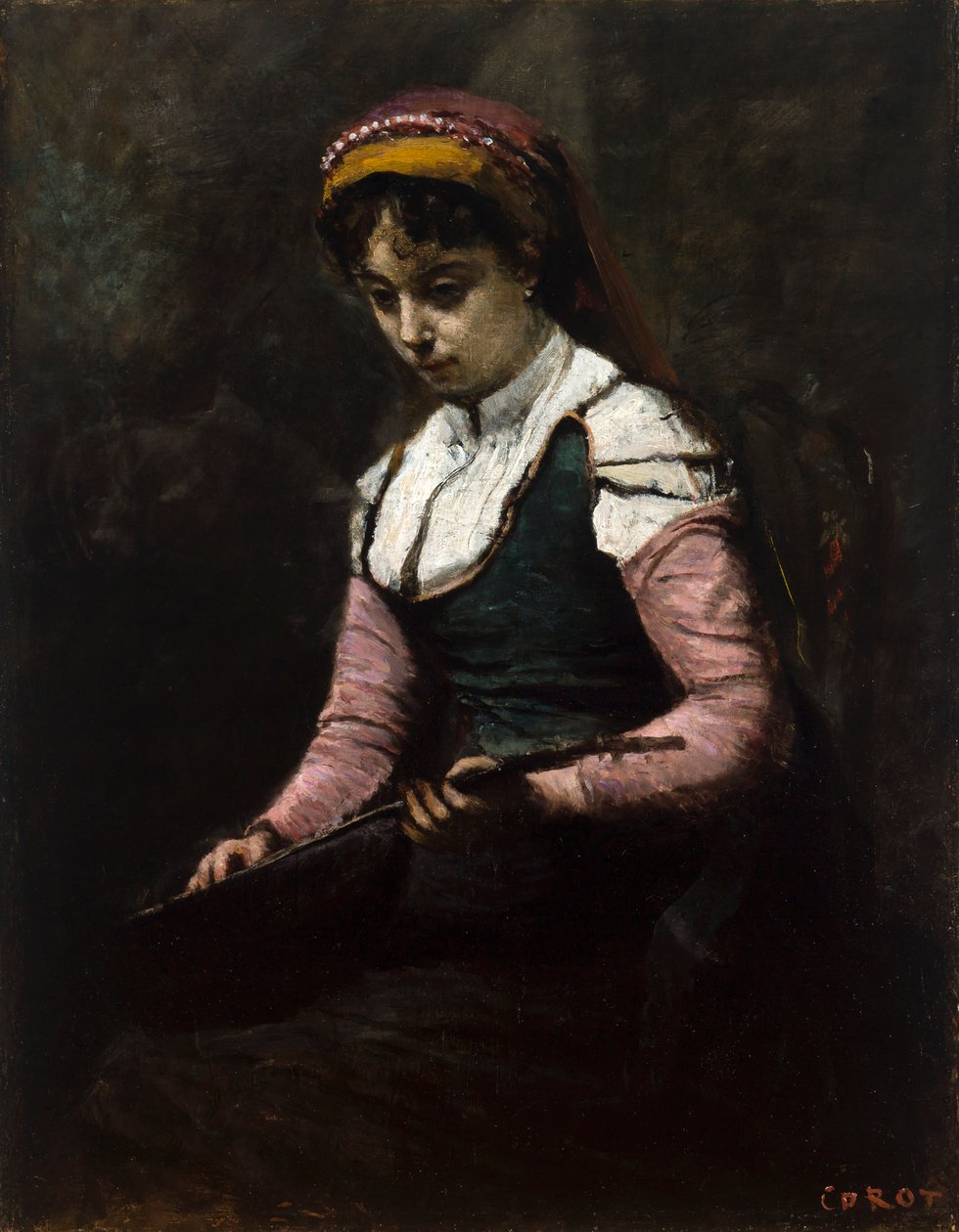 Meisje met Mandoline door Jean Baptiste Camille Corot