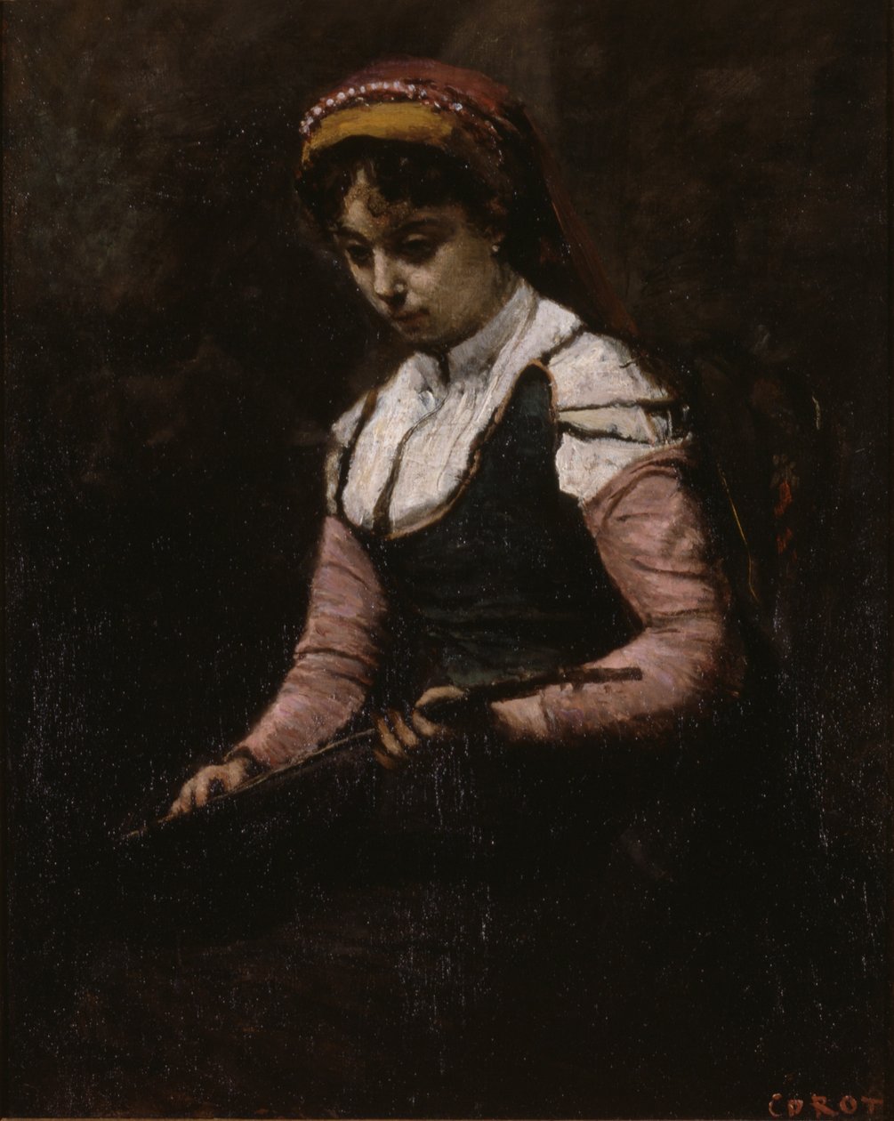 Meisje met mandoline door Jean Baptiste Camille Corot