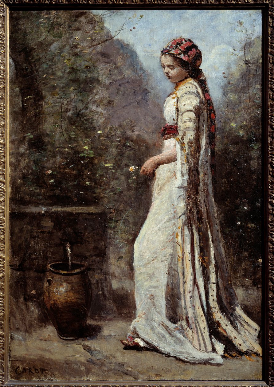 Grieks meisje bij de fontein door Jean Baptiste Camille Corot