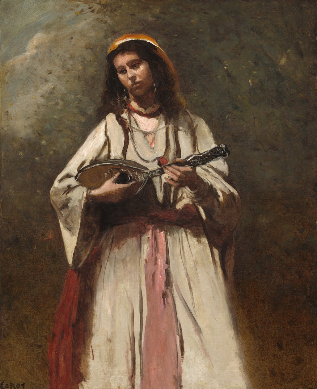 Zigeunervrouw met mandoline door Jean Baptiste Camille Corot