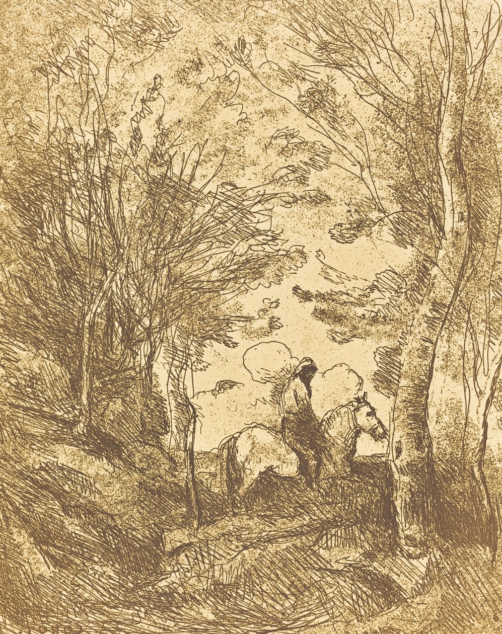 Ruiter in het bos, grote plaat Le Grand Cavalier sous bois, ca. 1854 door Jean Baptiste Camille Corot
