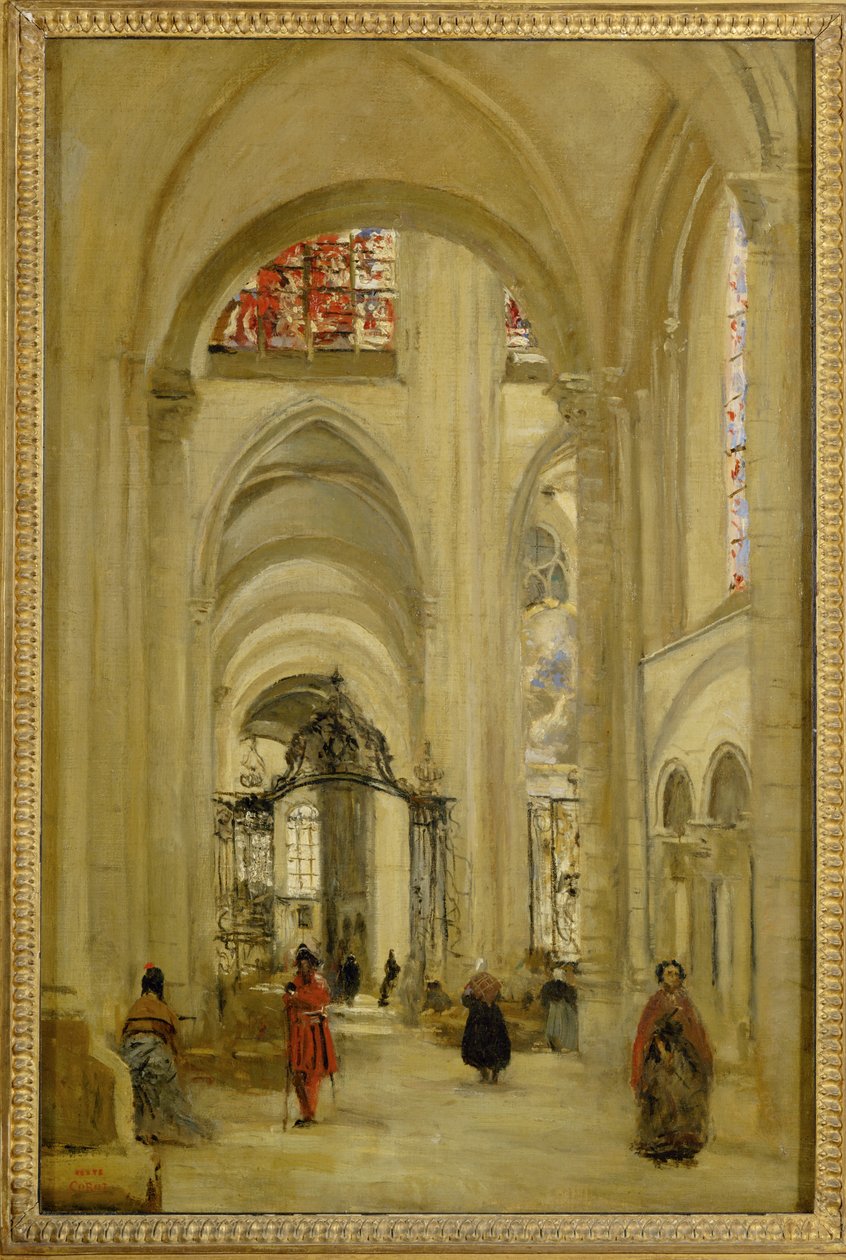 De kathedraal van Sens, van binnen gezien ... door Jean Baptiste Camille Corot