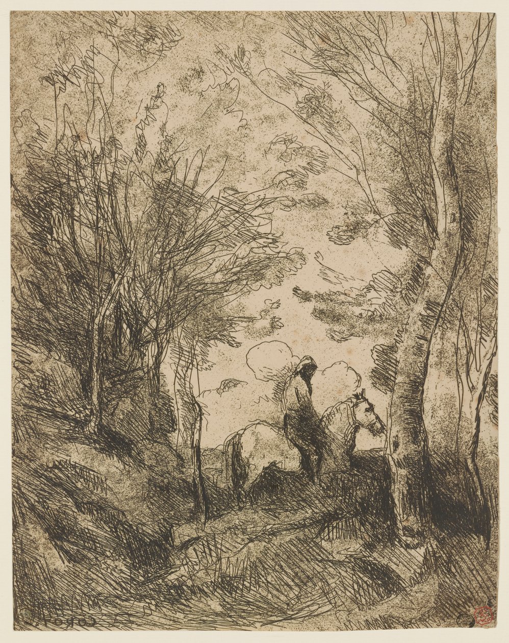 De grote ruiter in het bos door Jean Baptiste Camille Corot