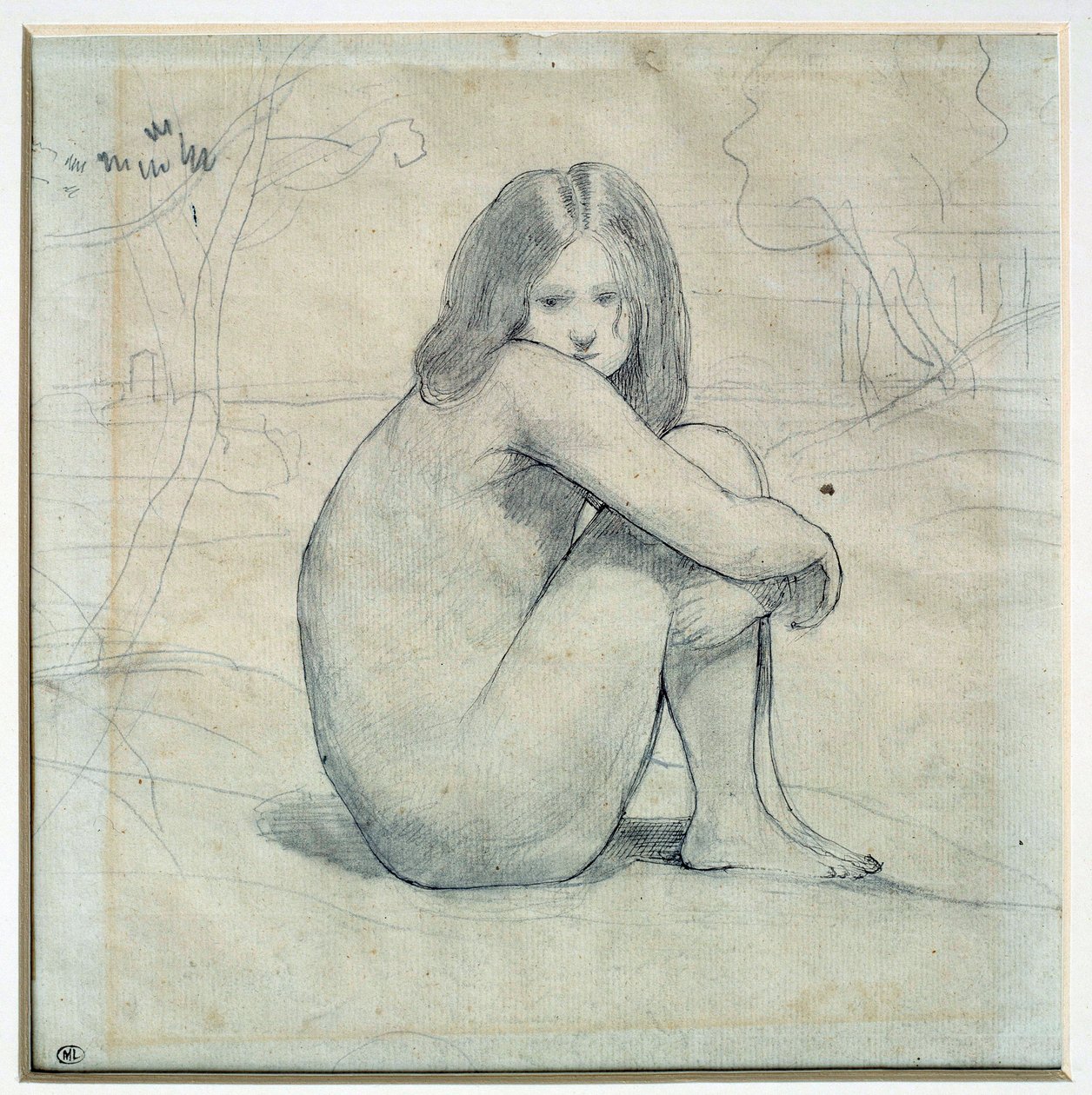 Klein meisje zittend in een landschap door Jean-Baptiste-Camille Corot