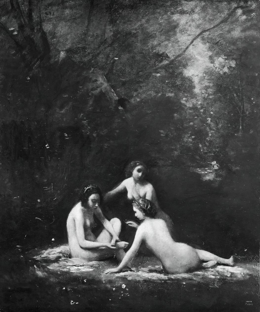 Nimfen verlaten het bad, 1843 door Jean Baptiste Camille Corot