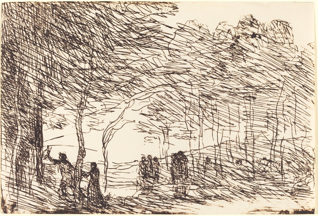 Orpheus leidt Eurydice door Jean Baptiste Camille Corot