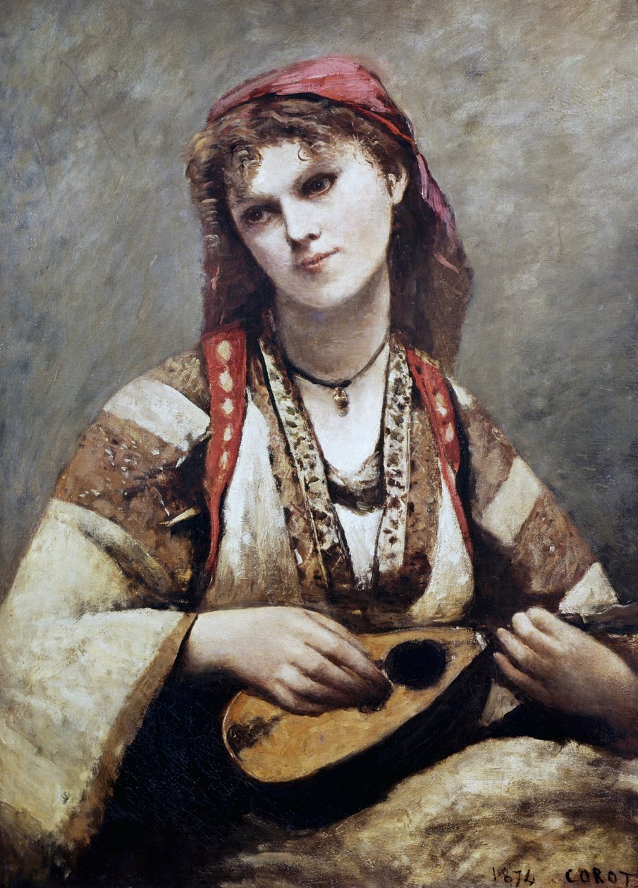 Portret van Christine Nilson, of De Boheemse met een Mandoline door Jean Baptiste Camille Corot