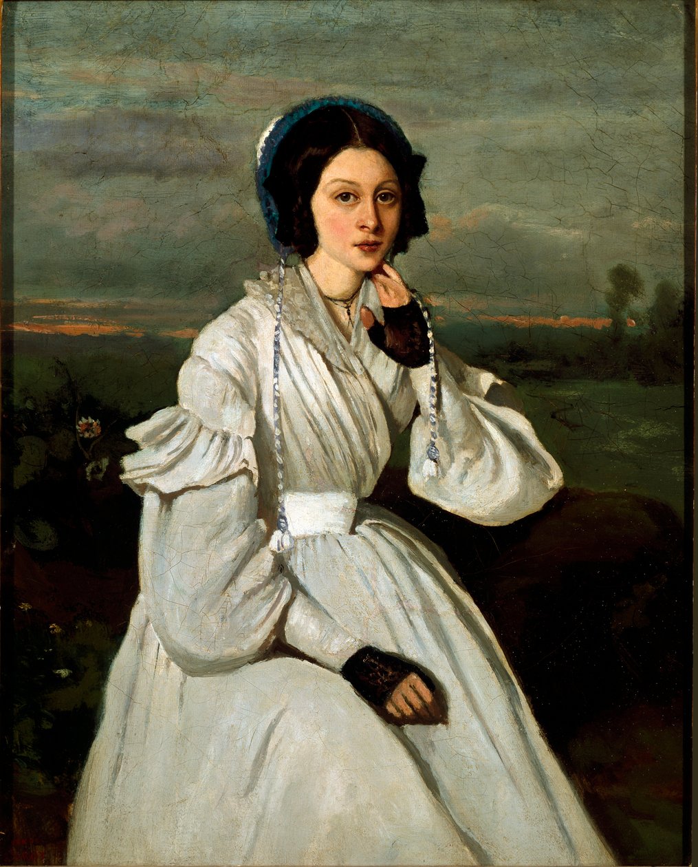 Portret van Louise Claire Sennegon, toekomstige Madame Charmois door Jean Baptiste Camille Corot