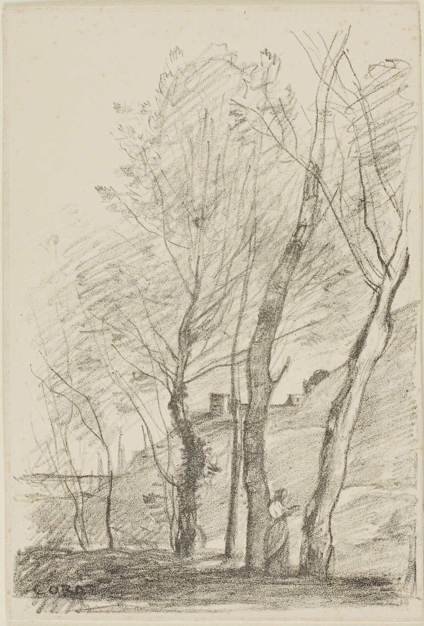 Lezen Onder de Bomen door Jean Baptiste Camille Corot