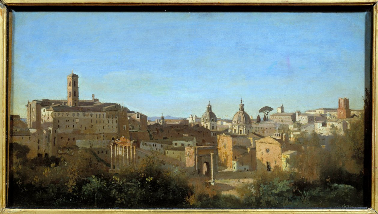 Rome, het forum gezien vanuit de Farnese-tuinen door Jean Baptiste Camille Corot