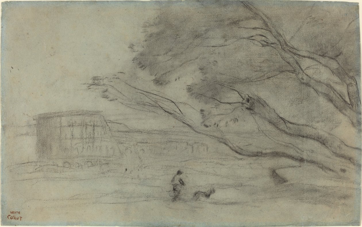 Souvenir: Romeins landschap met het Colosseum door Jean Baptiste Camille Corot