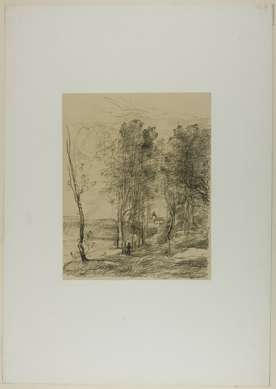 De Klokkentoren van St. Nicolas-lez-Arras door Jean Baptiste Camille Corot