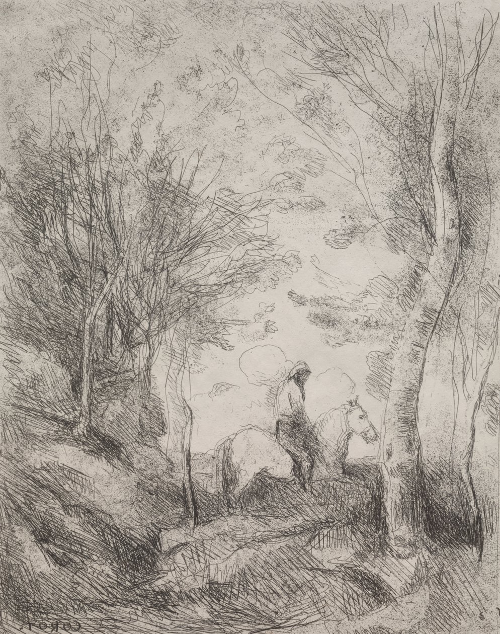De Grote Ridder in het Bos door Jean Baptiste Camille Corot