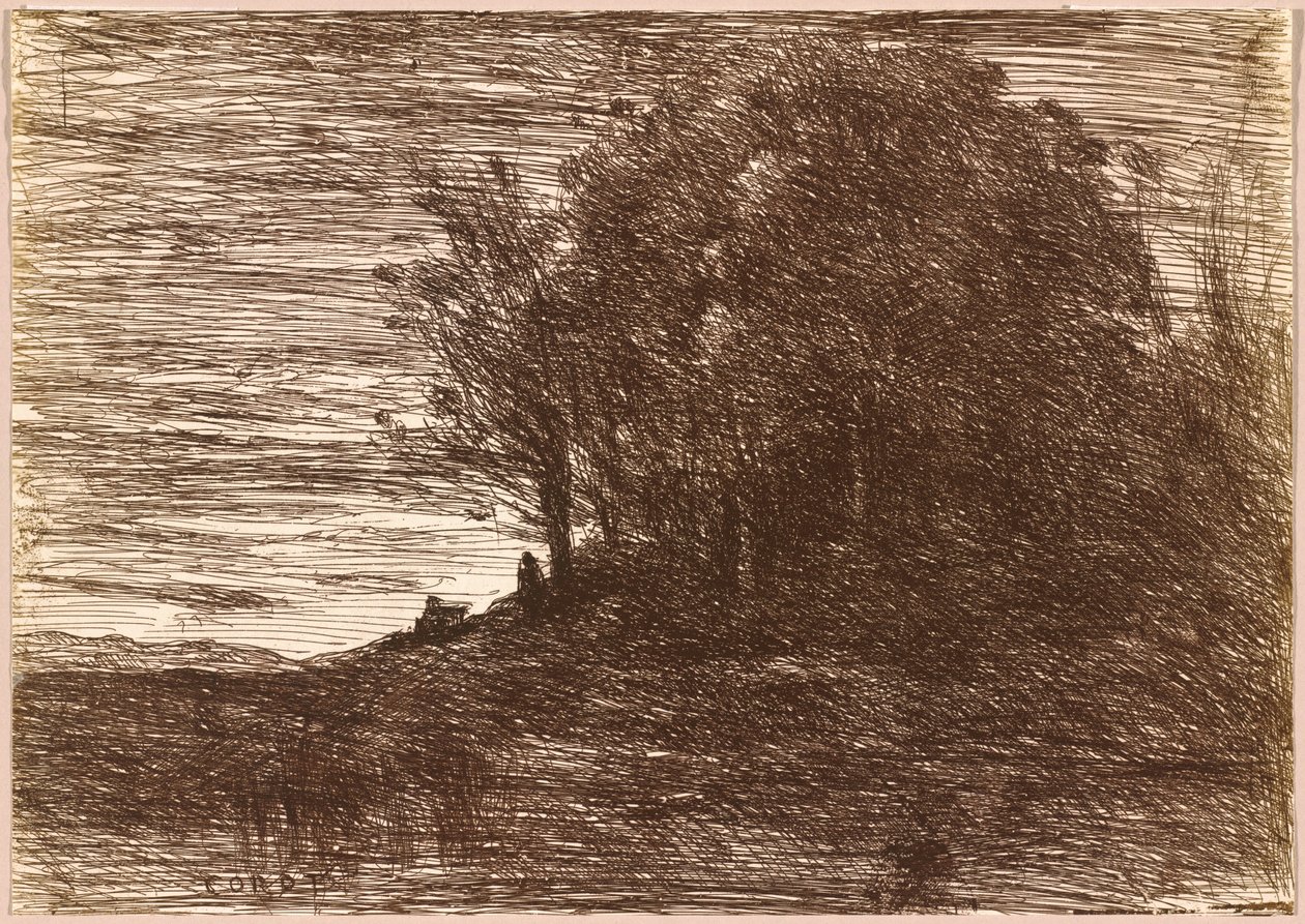 Het bos van de kluizenaar of de oevers van het meer van Trasimène,1858 (tekening) door Jean Baptiste Camille Corot