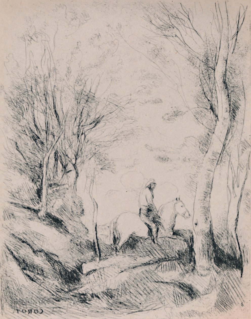 De Ruiter in het Bos door Jean Baptiste Camille Corot