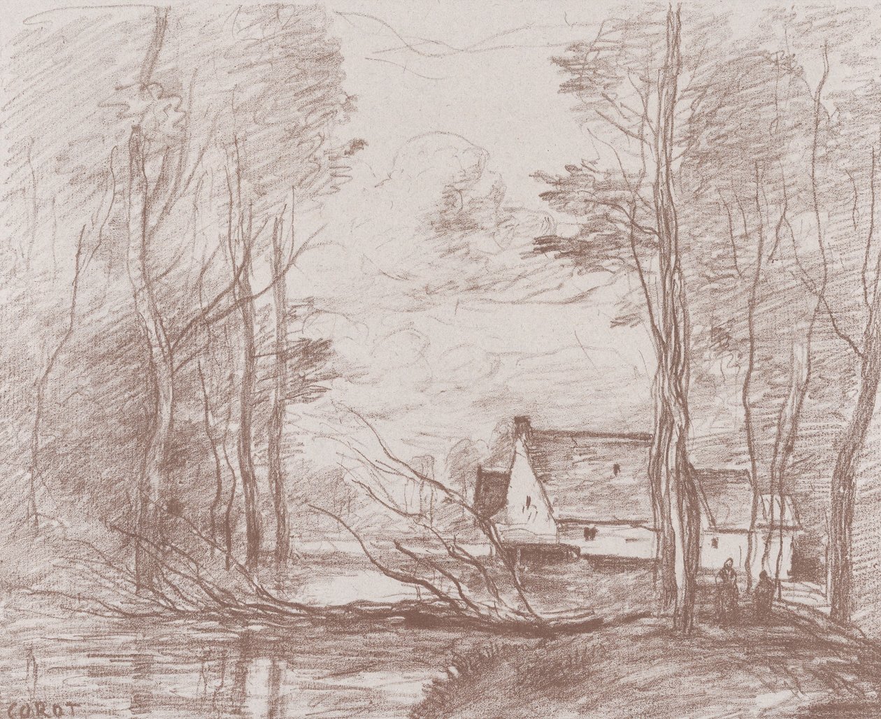 De molen bij Cuincy, nabij Douai door Jean Baptiste Camille Corot