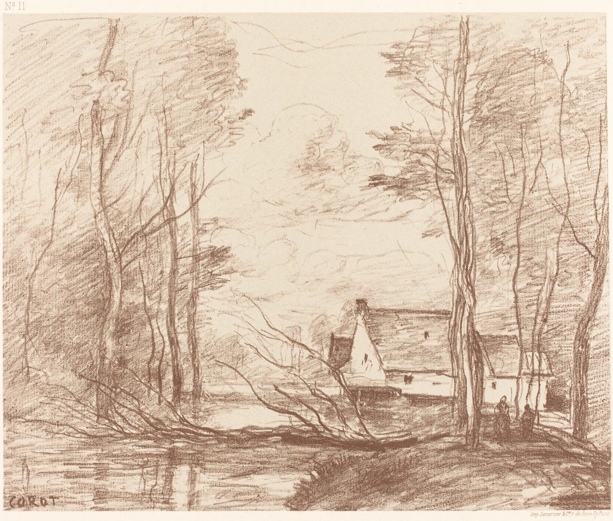 De molen van Cuincy, nabij Douai door Jean Baptiste Camille Corot