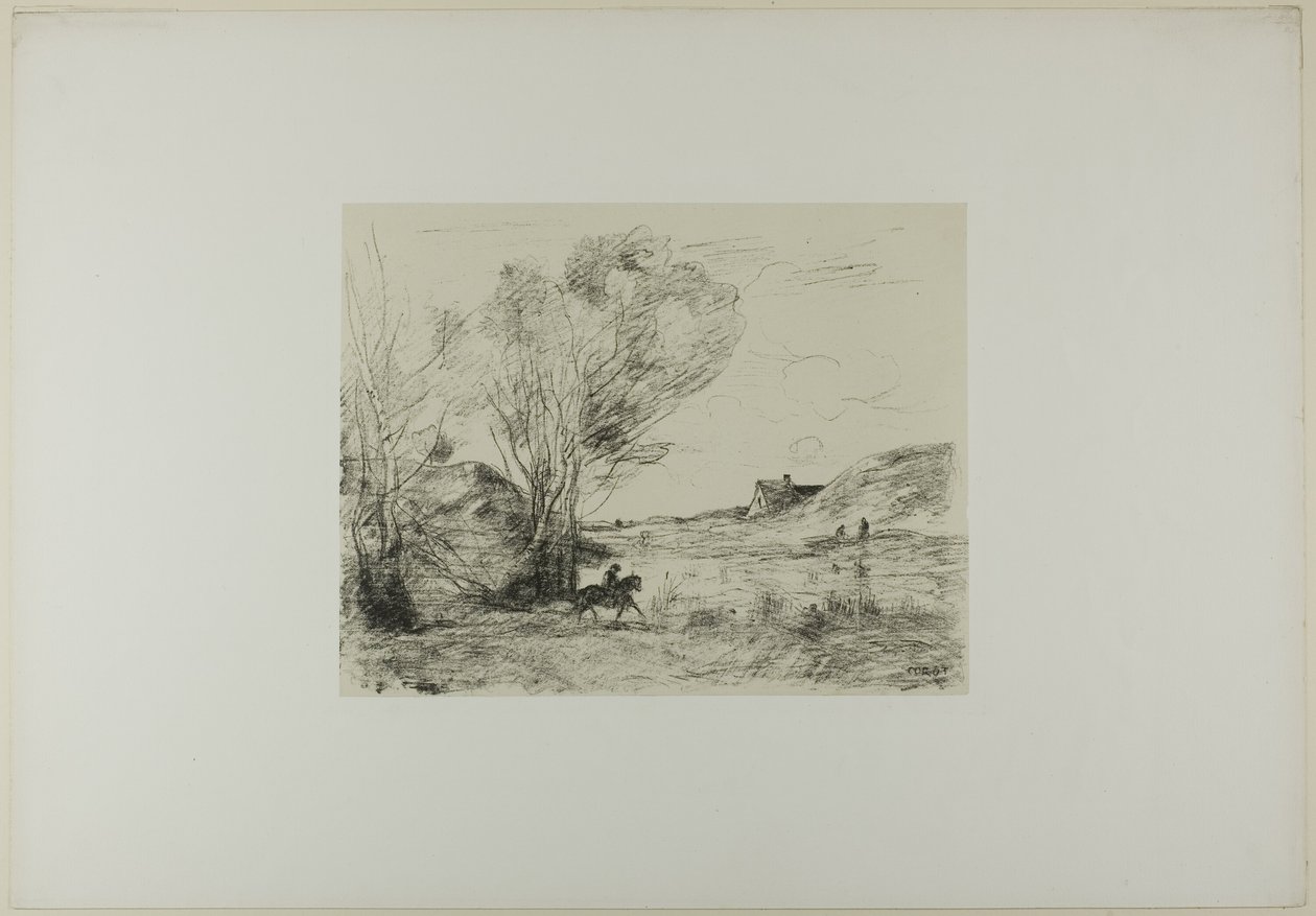 De ruiter in het riet door Jean Baptiste Camille Corot