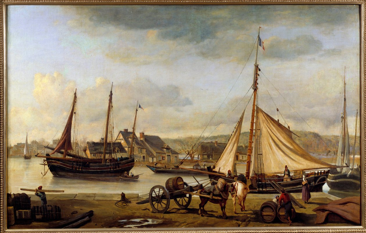 De haven van Rouen in 1834 door Jean Baptiste Camille Corot