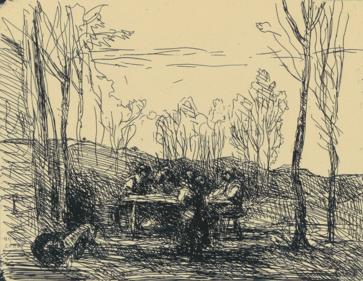 Un Déjeuner Dans La Clairière door Jean Baptiste Camille Corot