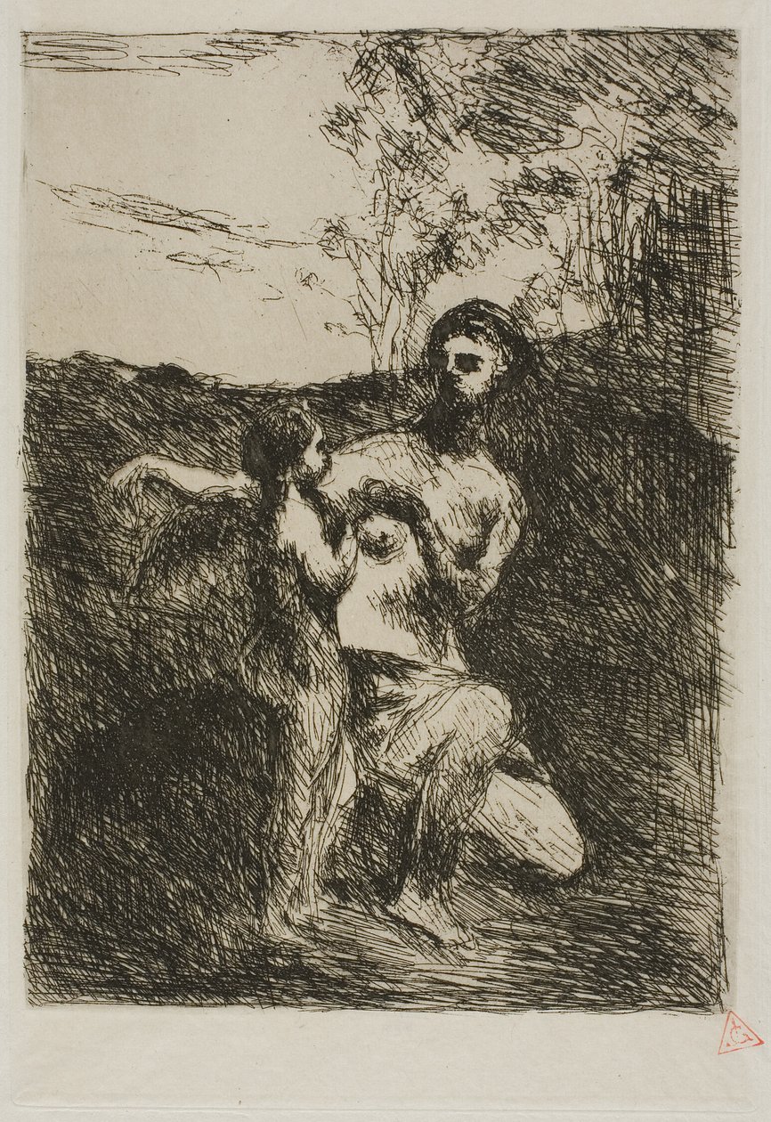 Venus die de vleugels van Cupido knipt, eerste plaat door Jean Baptiste Camille Corot