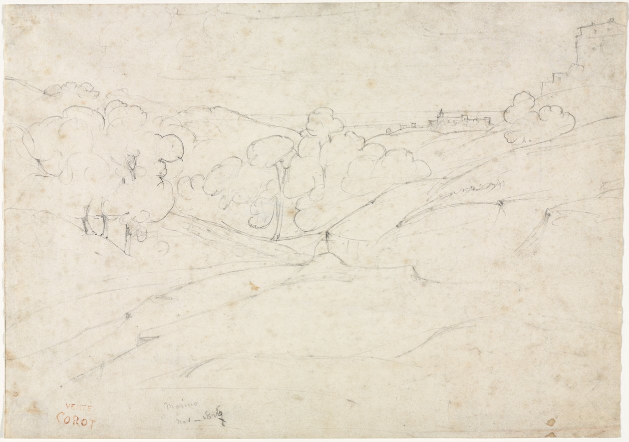 Uitzicht op Marino recto, 1827 door Jean Baptiste Camille Corot