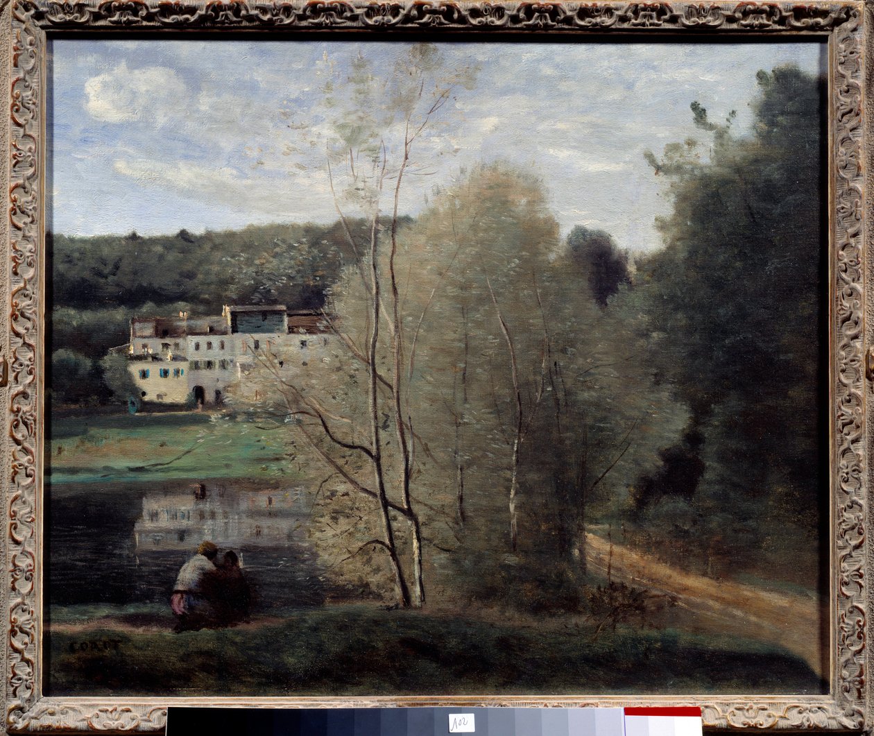 Uitzicht op de stad Avray, de vijver en het huis Cabassud door Jean Baptiste Camille Corot