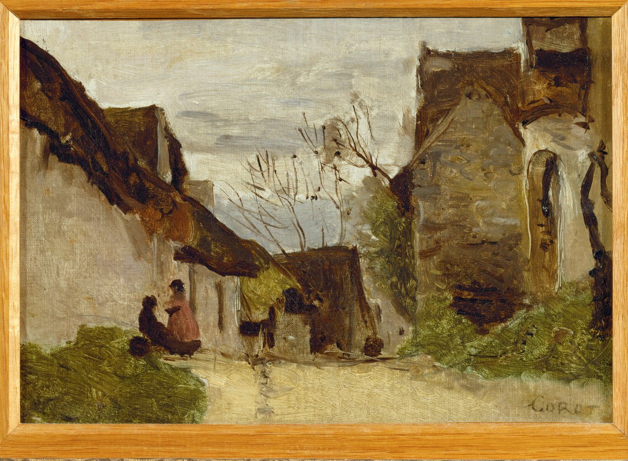 Dorpsstraat in Normandië door Jean Baptiste Camille Corot