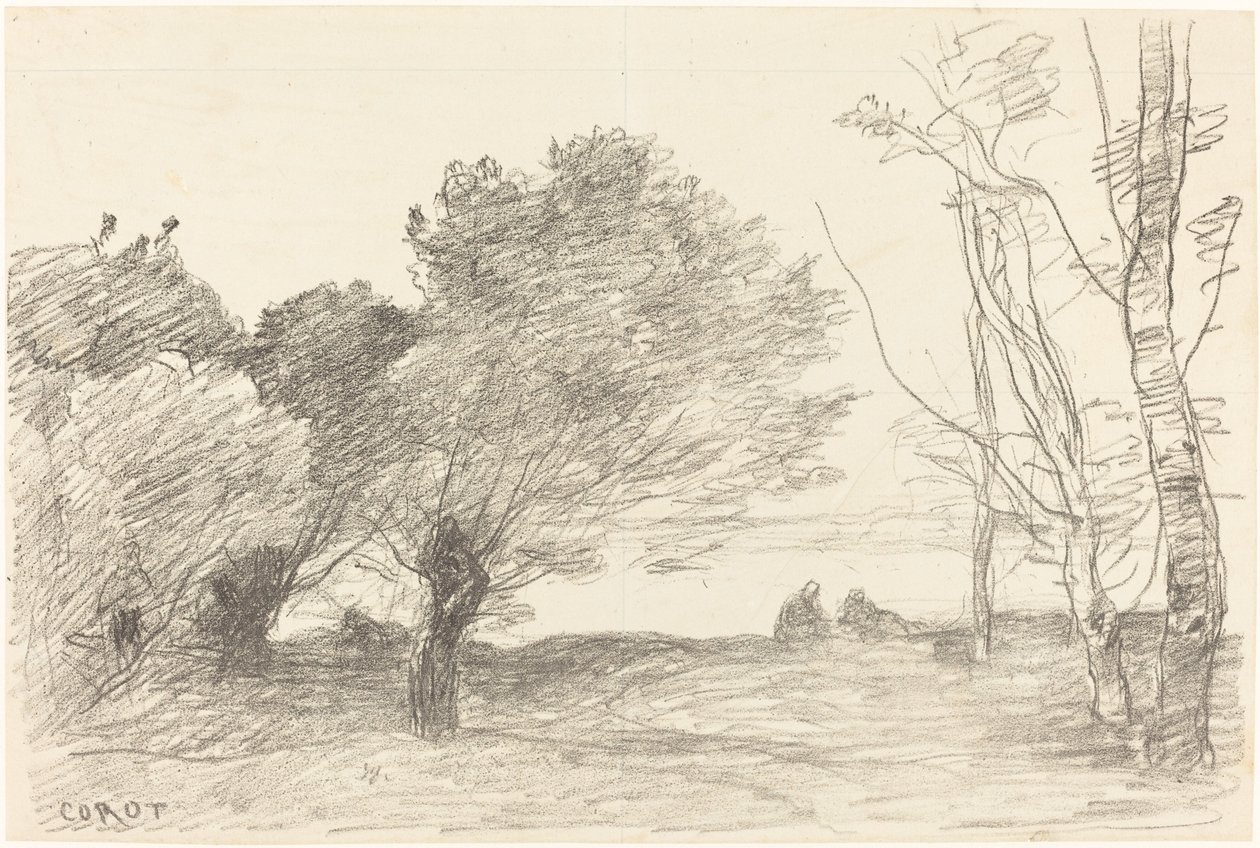 Wilgen en Witte Populieren door Jean Baptiste Camille Corot
