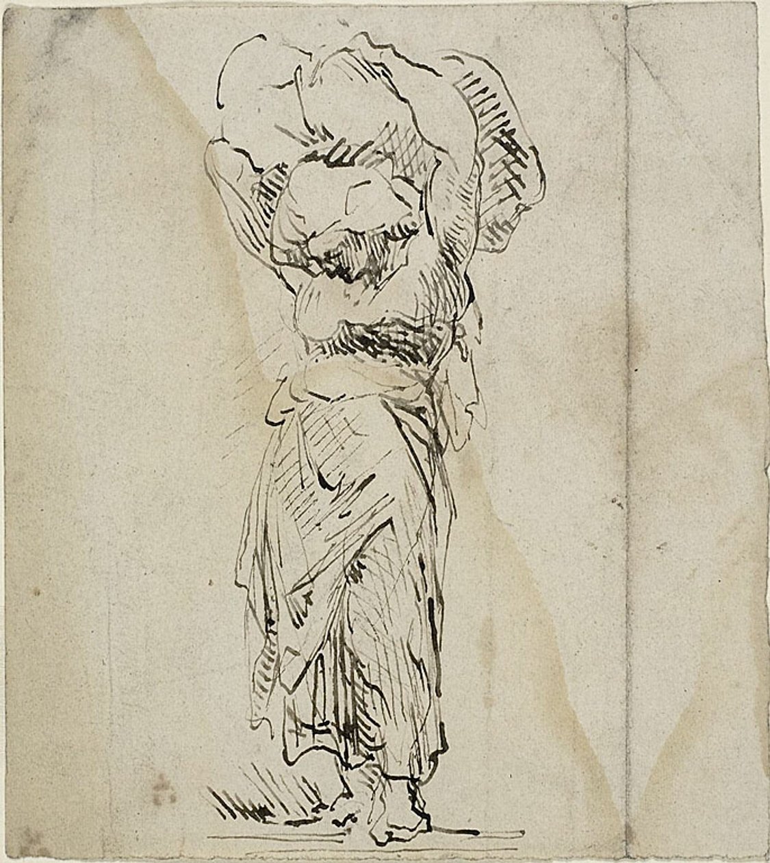 Staande vrouwelijke figuur met een grote bundel door Jean Baptiste Carpeaux