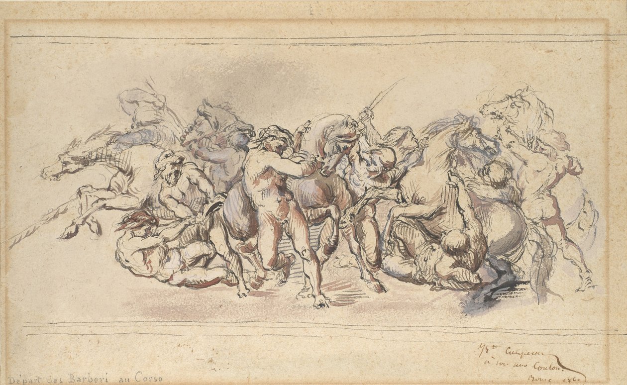 Start van de race van de Barberi paarden, Rome, 1860 door Jean Baptiste Carpeaux