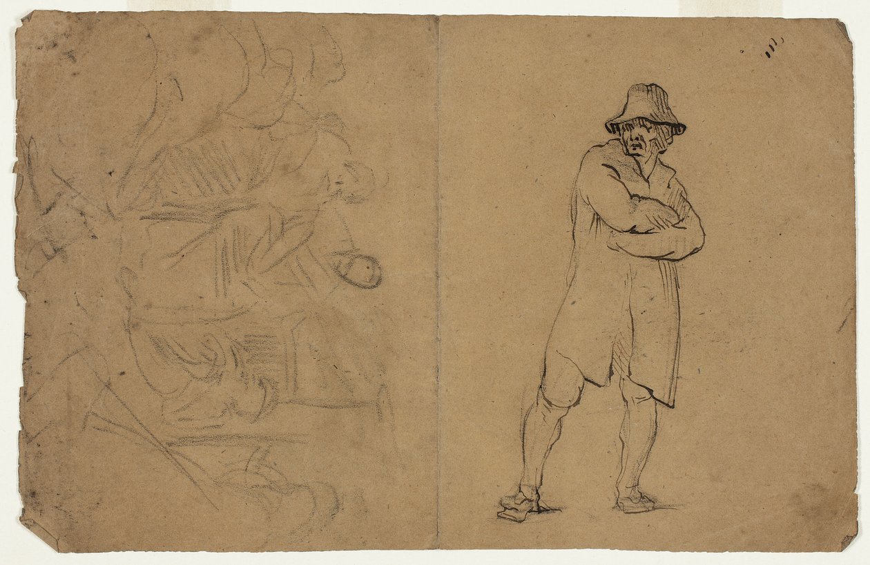 Twee schetsen: Staande man met gevouwen armen en groep figuren door Jean Baptiste Carpeaux