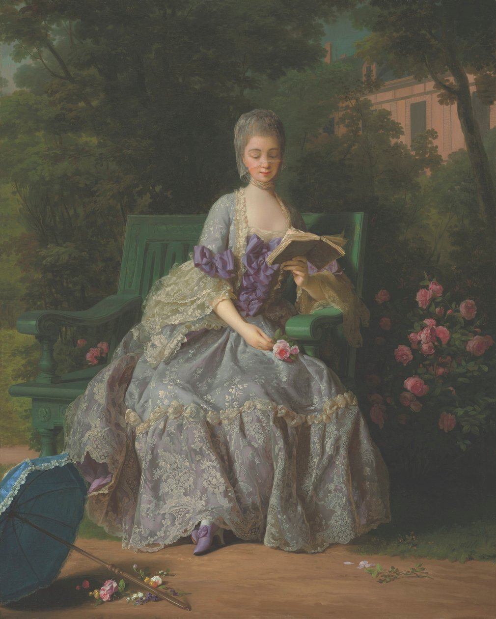 Portret van Marie Thérèse Louise van Savoye, Princesse de Lamballe (1749-1792), zittend ten voeten uit, in een lila jurk door Jean Baptiste Charpentier the Elder