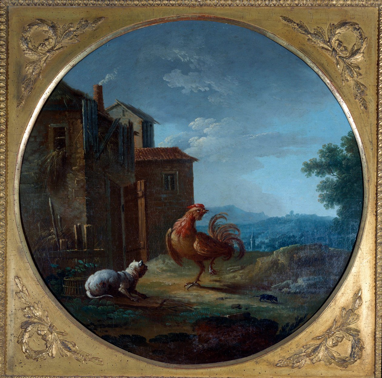 Het varken, de kat en de muis. Illustratie voor de fabel van Jean de La Fontaine door Jean Baptiste Claudot