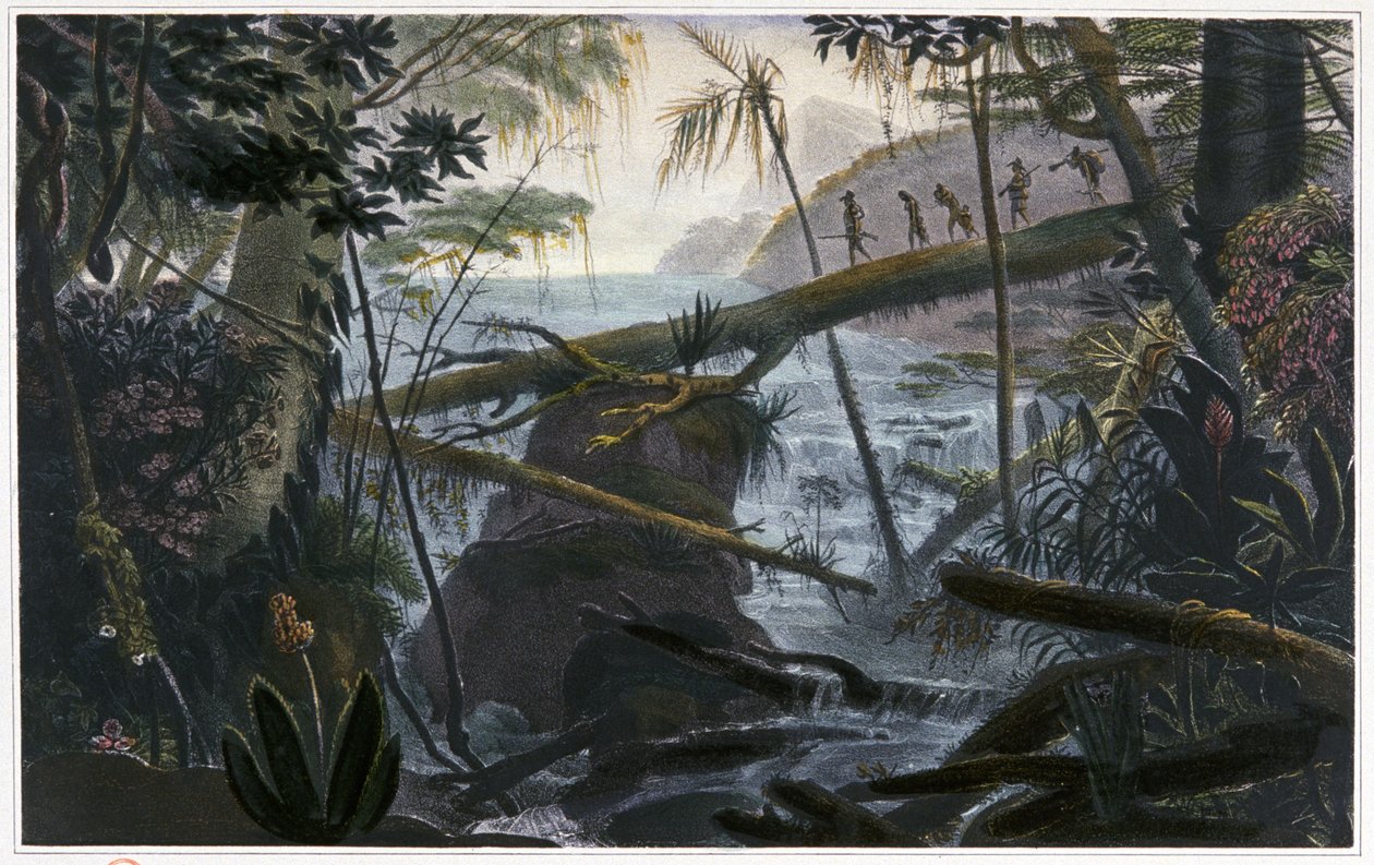 Indianen steken de Parahiba-rivier over door Jean Baptiste Debret