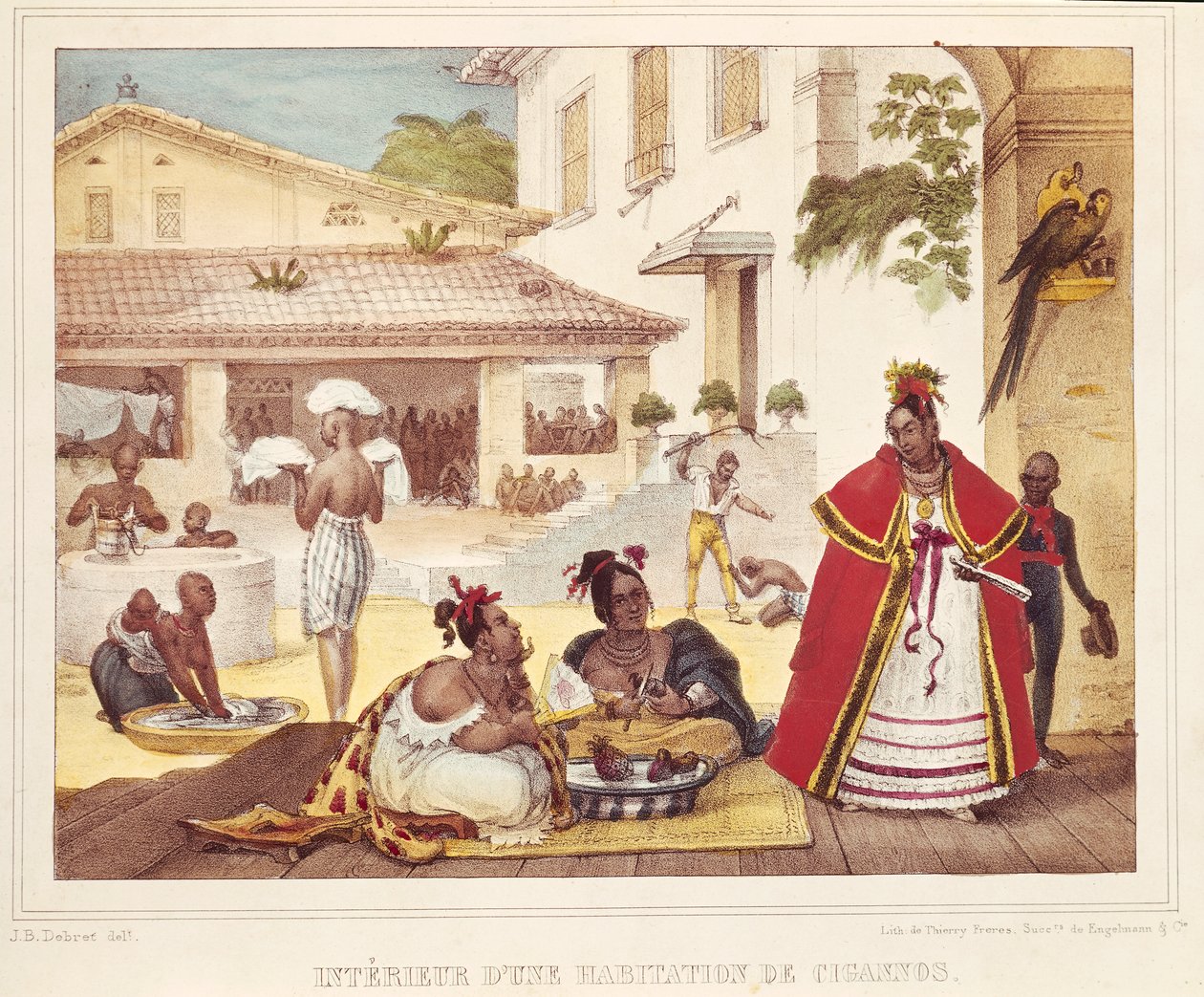 Interieur van een zigeunerhuis, Brazilië door Jean Baptiste Debret