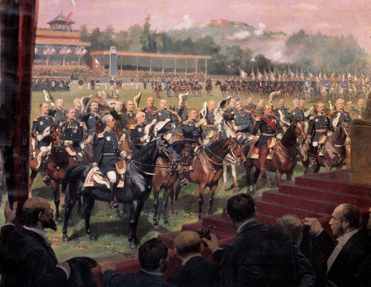 De vlaggenparade in Longchamp door president Jules Grevy in aanwezigheid van Leon Gambetta op 14 juli door Jean Baptiste Edouard Detaille