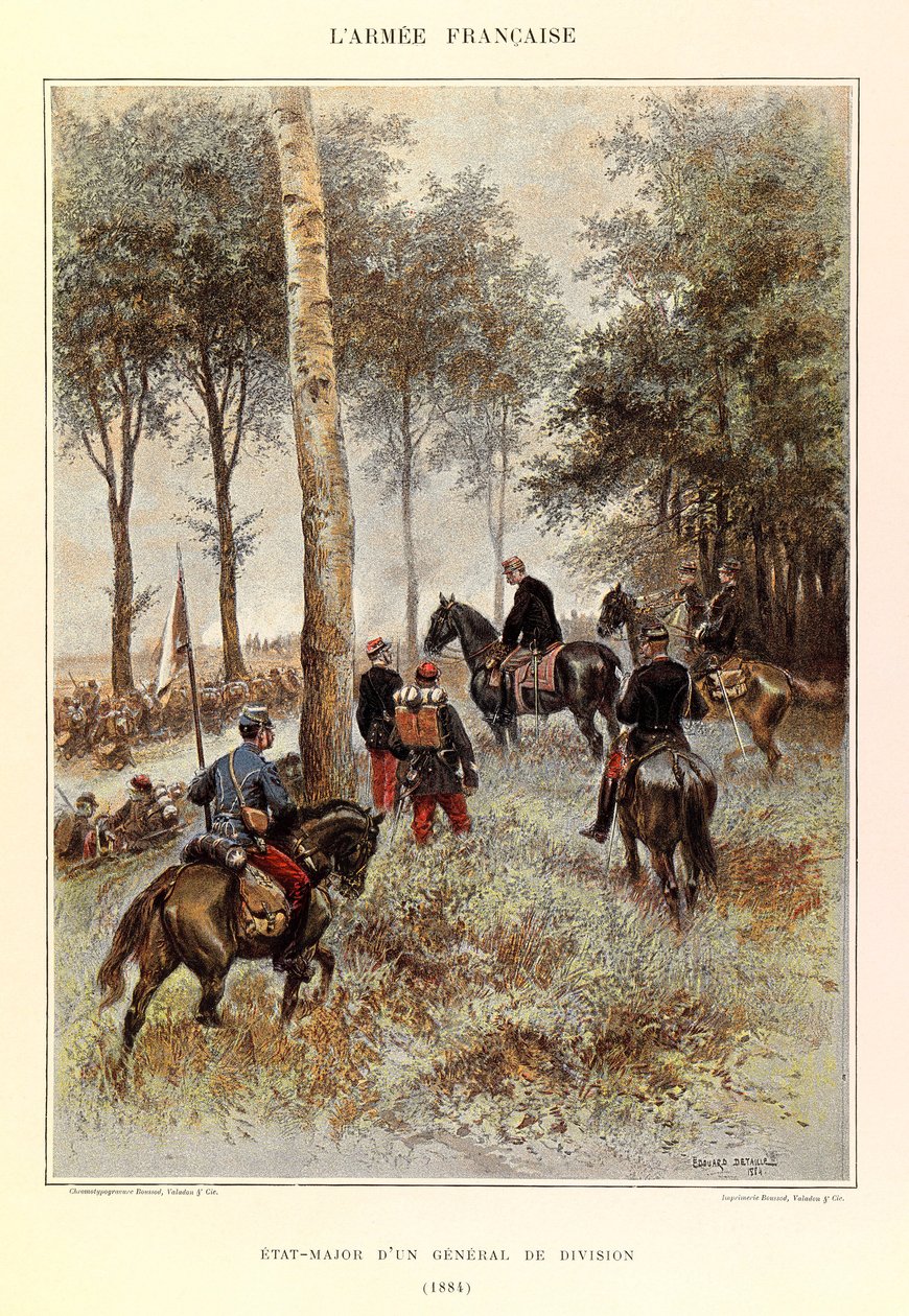 Typen en uniformen van het Franse leger van kapitein Jules Richard, geïllustreerd door Edouard Detaille (1848-1912): Staf van een divisiegeneraal in 1884, Privécollectie door Jean-Baptiste Edouard Detaille