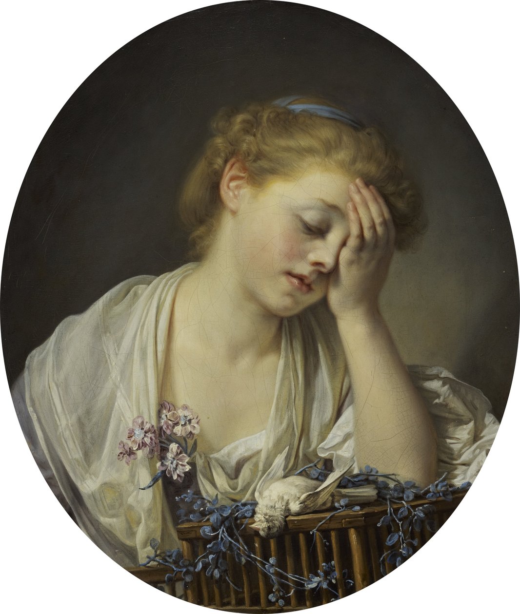 Een meisje met een dode kanarie door Jean-Baptiste Greuze