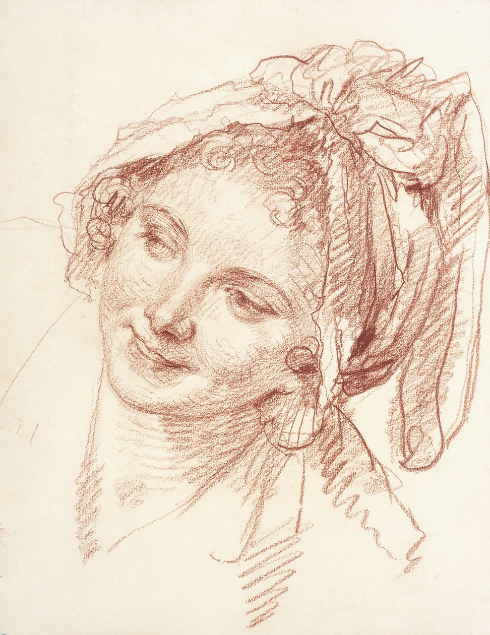 Het hoofd van een jong meisje naar links geneigd door Jean Baptiste Greuze