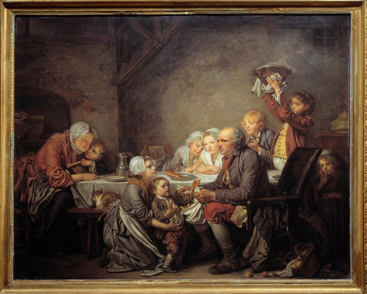 De Koningscake Een familie die de cake deelt tijdens het Driekoningenfeest. Schilderij door Jean Baptiste Greuze (1725-1805) 1774 Montpellier, Musée Fabre door Jean Baptiste Greuze