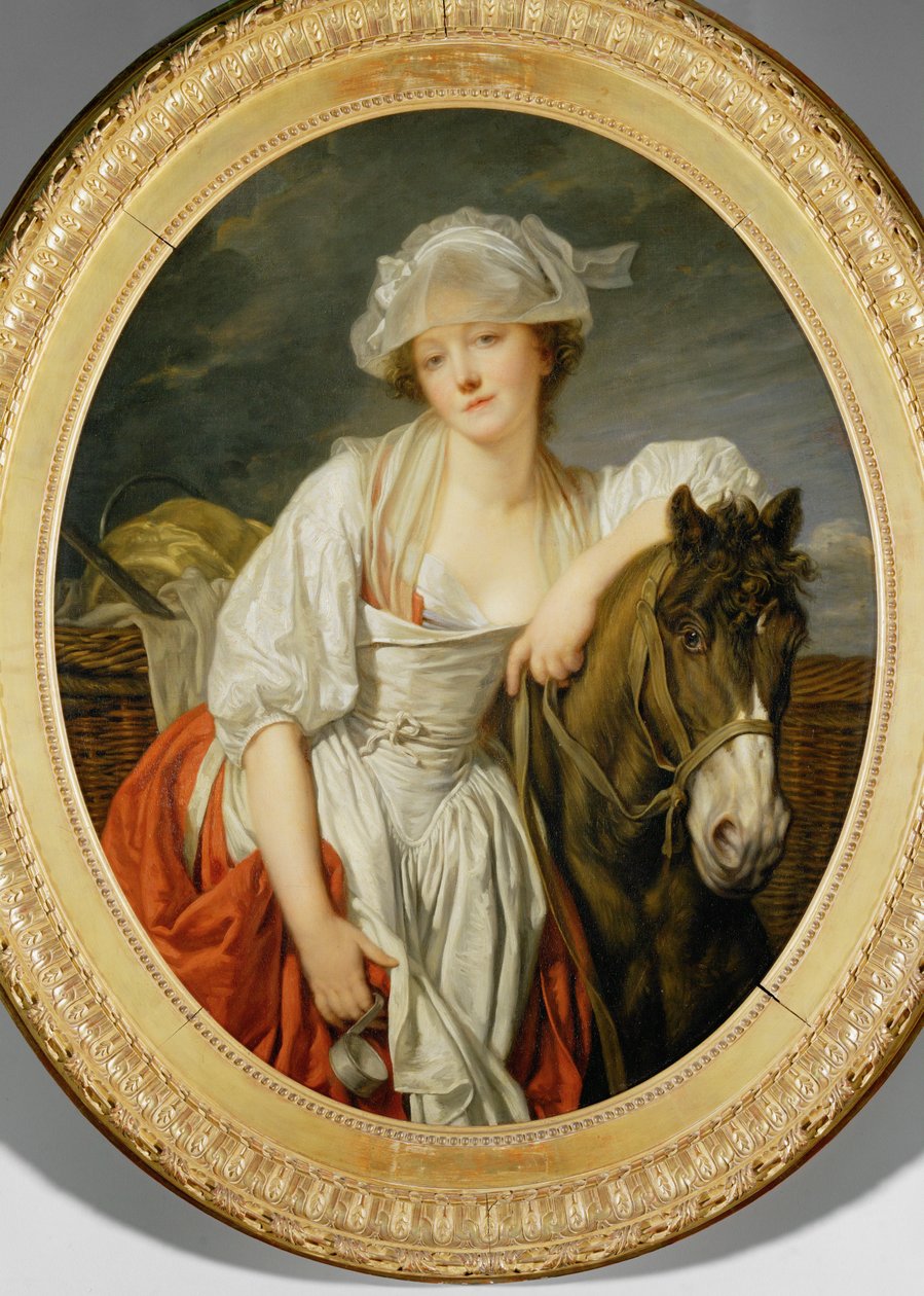 Het melkmeisje (schilderij op doek) door Jean Baptiste Greuze