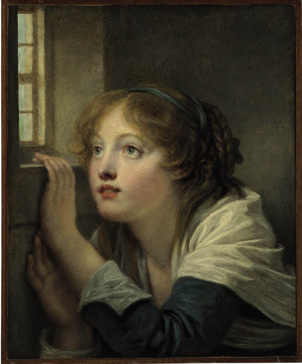 Jong meisje bij een raam door Jean Baptiste Greuze
