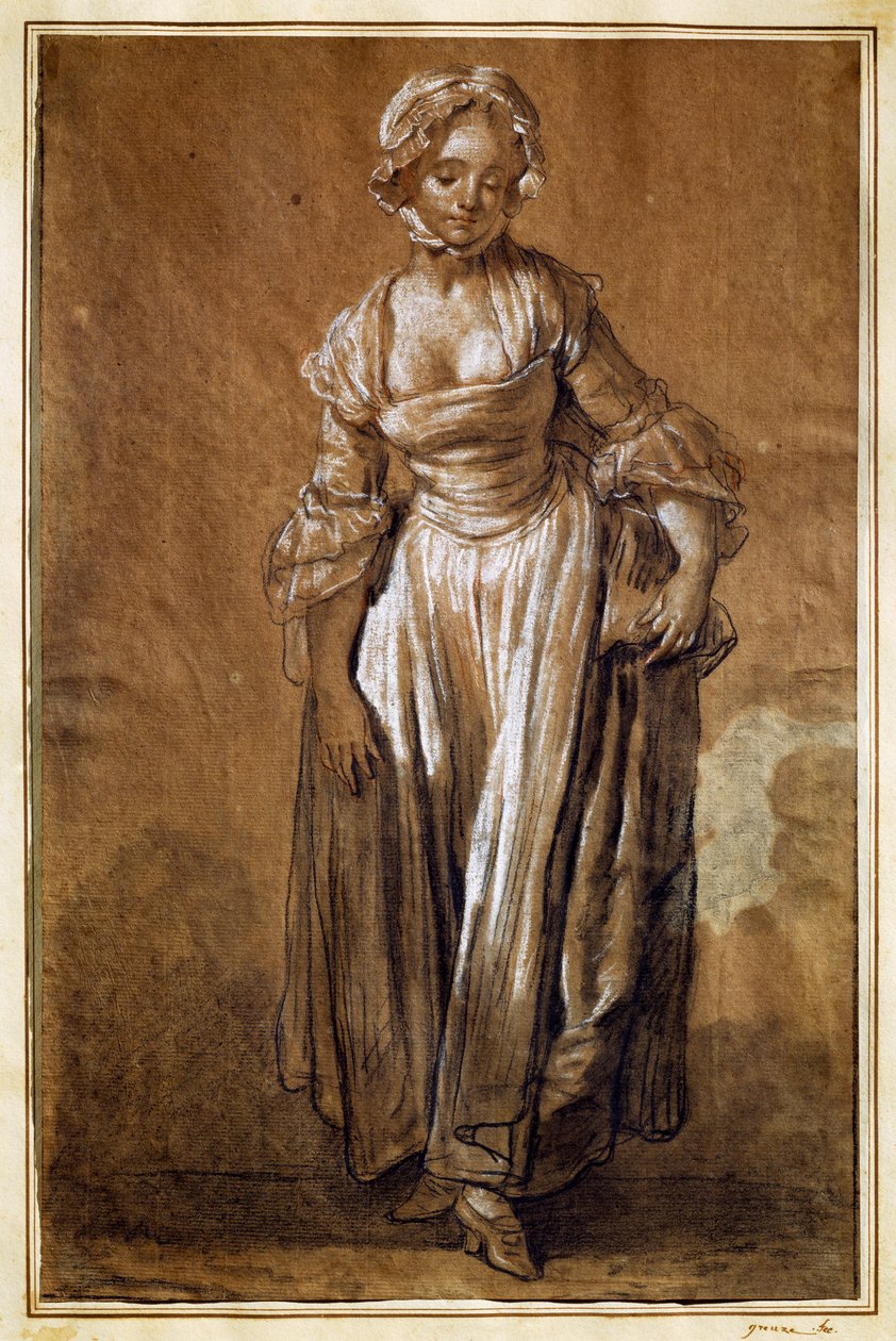 Staand meisje, tekening door Jean-Baptiste Greuze door Jean Baptiste Greuze